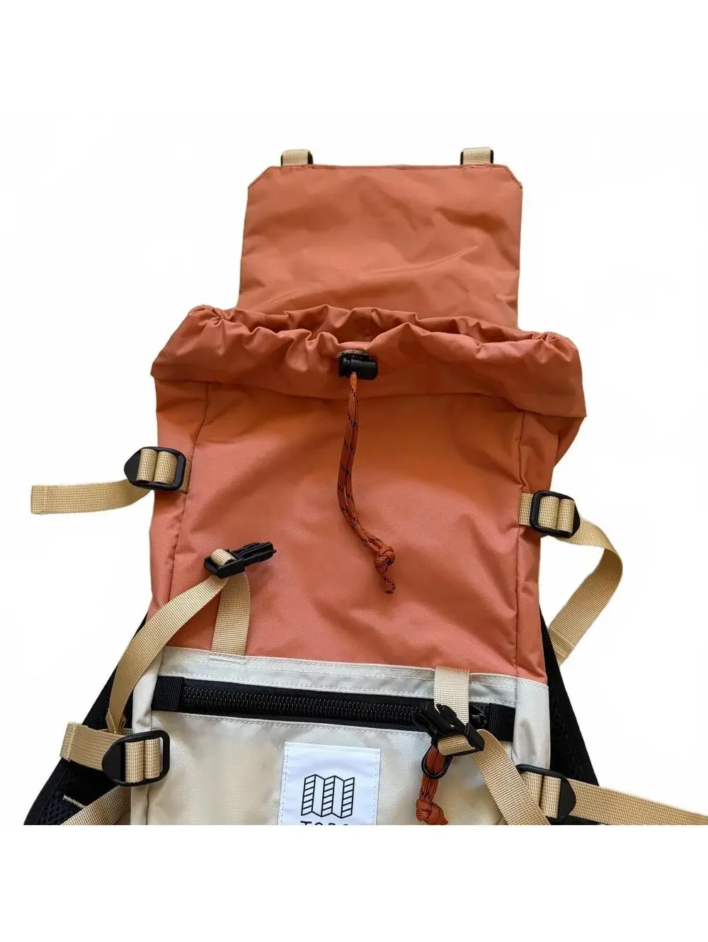 Topo Designs Coral and Cream Roll-Top Backpack